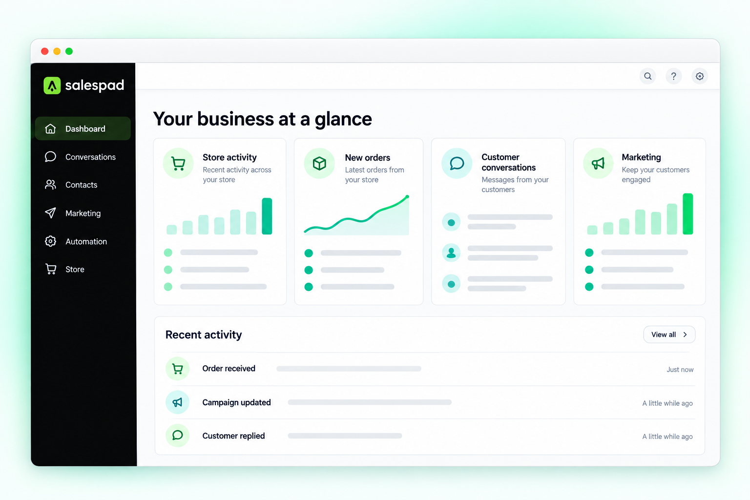 SalesPad store dashboard